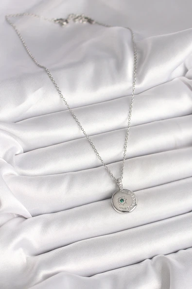 316L Çelik Gümüş Renk Zincir Madalyon Zirkon Taşlı İşlemeli Hilal Yıldız Model Kadın Kolye - TJ-BKO9953 - Resim 2