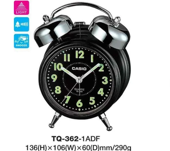 CASIO TQ-362-1ADF ALARMLI IŞIKLI SİYAH ÇALAR MASA SAATİ-D114 ürün görseli 1