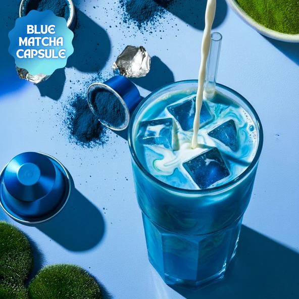 Blue Matcha Kapsül - Nespresso Uyumlu, Mavi Spirulina Superfood Matcha Tozu, 10'lu Paket - Resim 4