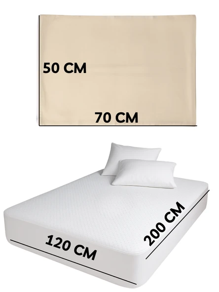 Beylini Lastikli Yatak Çarşaf Seti Yastık Kılıflı Örtü Pamuk Dayanıklı Yırtılmaz Tek Çift Kişilik Bej 120 x 200 CM - 6