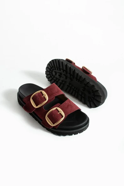 Stato Tekstil-Nappa  Hafif Comfort Kadın Bordo Terlik 25Y-1478 - 3