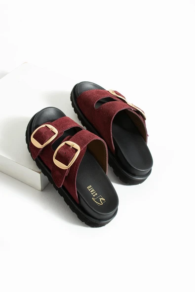 Stato Tekstil-Nappa  Hafif Comfort Kadın Bordo Terlik 25Y-1478 - 5