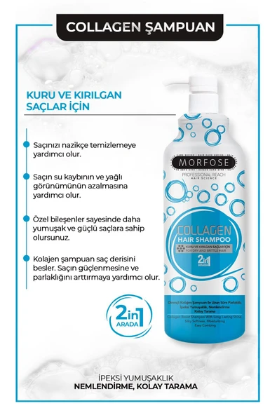 Kolajen Saç Bakım Şampuanı 1000 ml - Zayıf Ve Zarar Görmüş Saçlar - Resim 3