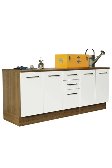Tdesigno Vant Mutfak 4 Kapaklı-3 Çekmeceli Alt Modül -200 cm - Çok Amaçlı Dolap -Beyaz-Tezgah Dahil - Resim 2