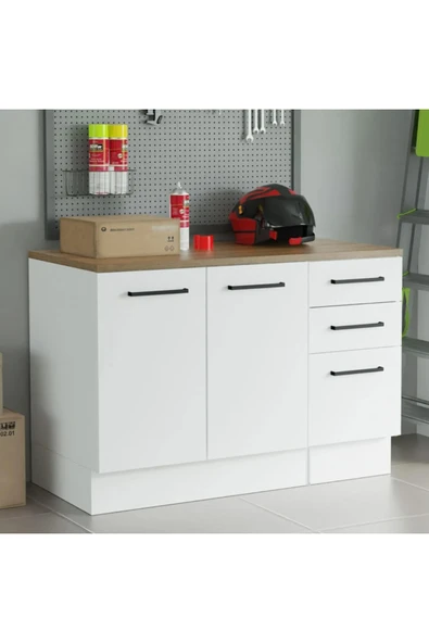 Tdesigno Atlantikçam Tezgahlı Prag Mutfak Alt Modül 3 Çekmeceli -2 Kapaklı-120 Cm Beyaz-tezgah Dahil ürün görseli