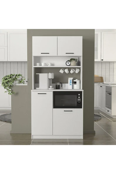 Tdesigno Lexa Çok Amaçlı Dolap-Mikrodalga-Erzak-Airfryer-Mutfak-Kiler Dolabı-Kahve Köşesi-Beyaz-90 cm - Resim 4
