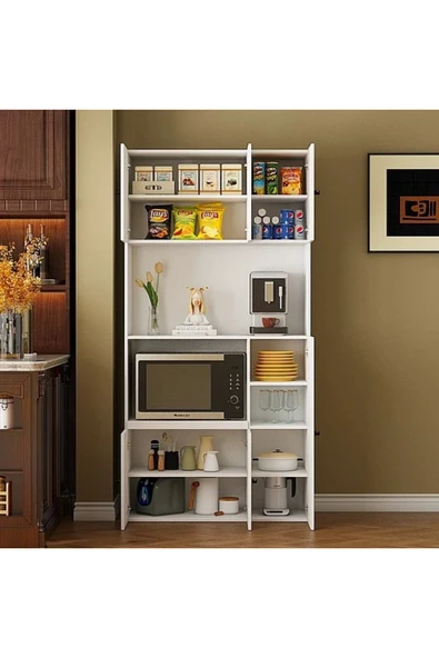 Tdesigno Talha Çok Amaçlı Dolap-Mikrodalga-Erzak-Airfryer-Mutfak-Kiler Dolabı-Kahve Köşesi-Beyaz-90 cm - Resim 2