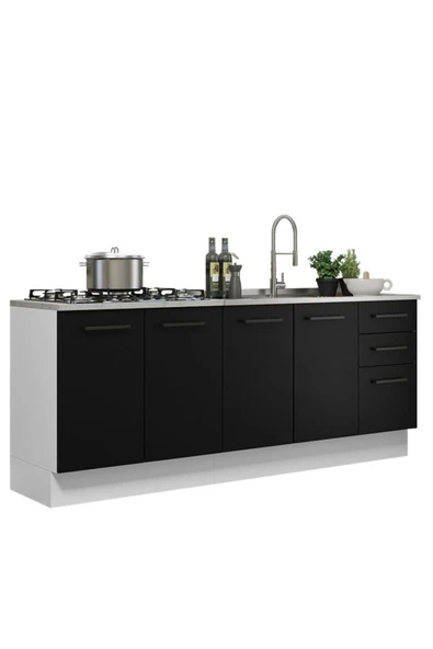 Tdesigno Sofia Mutfak 4 Kapaklı-3 Çekmeceli Alt Modül -200 cm - Çok Amaçlı Dolap-Beyaz Laminat Tezgah Dahil ürün görseli