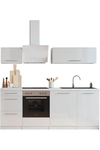 Tdesigno Almora Hazır Mutfak Dolabı 220cm - Parlak-Beyaz Laminat Tezgah Dahil- ürün görseli