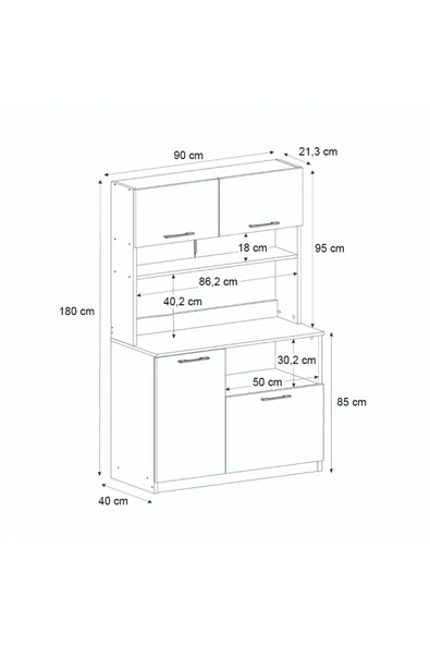 Tdesigno Lexa Çok Amaçlı Dolap-Mikrodalga-Erzak-Airfryer-Mutfak-Kiler Dolabı-Kahve Köşesi-Beyaz-90 cm - Resim 6