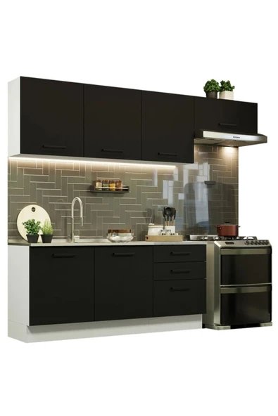 Tdesigno Arp Hazır Mutfak Dolabı-Çok Amaçlı Dolap 240 cm Beyaz Ve Beyaz Laminat Tezgah Dahil - Resim 2