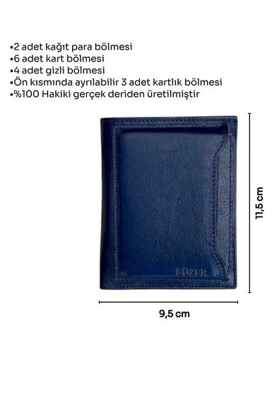 Ayrılabilir Kartlıklı Dikey Model Hakiki Deri Erkek Cüzdan Lacivert - 5
