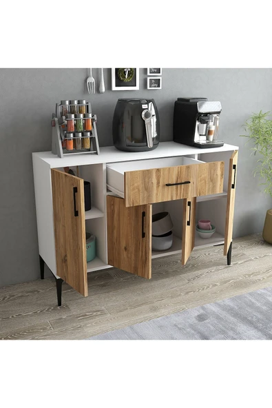 Tdesigno Tyche Çok Amaçlı Dolap-Mikrodalga-Erzak-Airfryer-Mutfak-Kiler Dolabı-Kahve Köşesi-Beyaz-120 cm - Resim 2