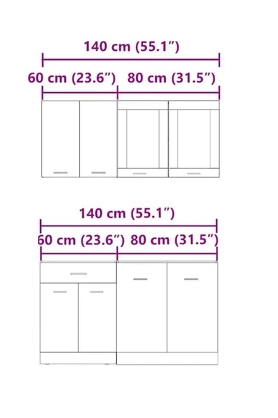 Tdesigno Persephone Hazır Mutfak Dolabı-Çok Amaçlı Dolap 140 cm Beyaz Ve Beyaz Tezgah Dahil - Resim 6