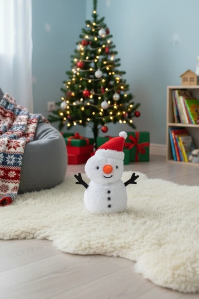 Yılbaşı Peluş Kardan Adam Hediyelik Dekoratif Uyku ve Oyun Arkadaşı Oyuncak