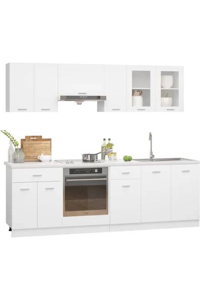 Tdesigno Persephone Hazır Mutfak Dolabı-Çok Amaçlı Dolap 230 cm Beyaz Ve Beyaz Tezgah Dahil - 2