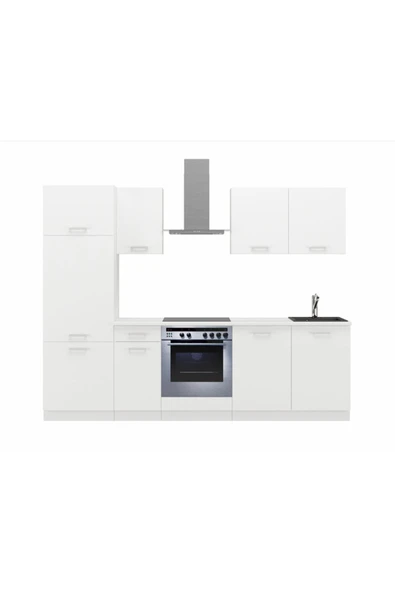 Tdesigno Angel Hazır Mutfak Dolabı Kiler Dahil 260cm–Beyaz Laminat Tezgah Dahil-Beyaz-Mat - Resim 2