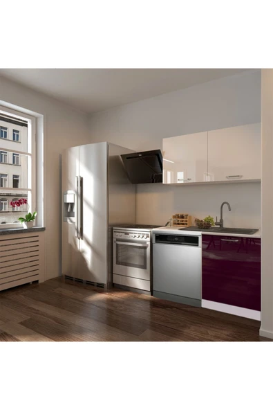 Tdesigno Manza Hazır Mutfak Dolabı 120cm - Parlak-Beyaz Laminat Tezgah Dahil-Bulaşık Makinesi Yeri Mevcut ürün görseli