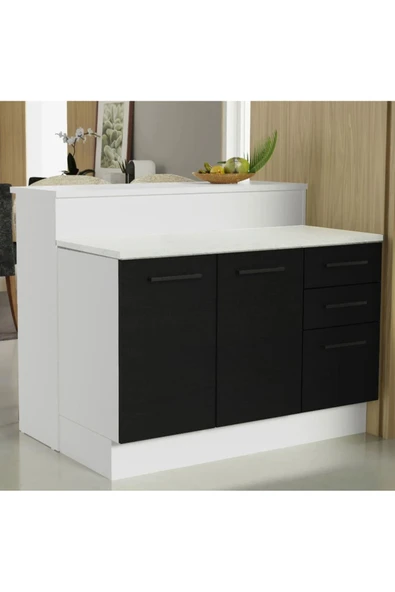 Tdesigno Victor Mutfak Adası Alt Modül 120 cm- Tezgah Dahil-Çok Amaçlı Dolap-Alt Modül-2 Kapaklı 3 Çekmeceli ürün görseli