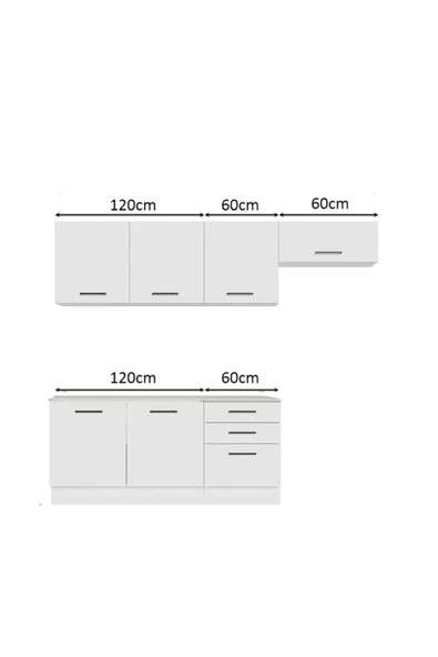 Tdesigno Arp Hazır Mutfak Dolabı-Çok Amaçlı Dolap 240 cm Beyaz Ve Beyaz Laminat Tezgah Dahil - 3