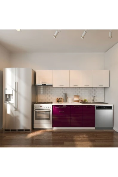 Tdesigno Loşna Hazır Mutfak Dolabı 260 cm-Beyaz Laminat Tezgah Dahil-Bulaşık Makinesi Yeri Mevcut-Parlak ürün görseli