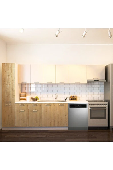 Tdesigno Avlonya Hazır Mutfak Dolabı Kiler Dahil 320cm-Beyaz Laminat Tezgah Dahil-BulaşıkMakinesi Yeri Mevcut ürün görseli