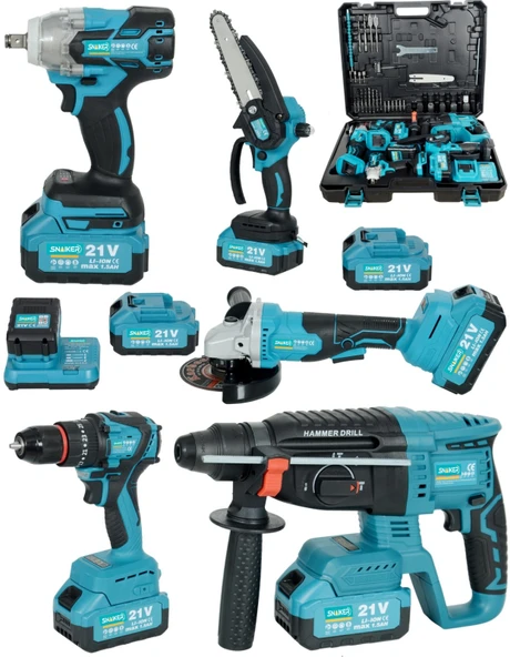 SNAİKER Usta Seti Kömürsüz Akülü 5li Set 2-26 Şarjlı Hilti -Taşlama-Şarjlı Somun Sıkma -ŞARZLI Darbeli Matkap -Dal Budama Testere - 1