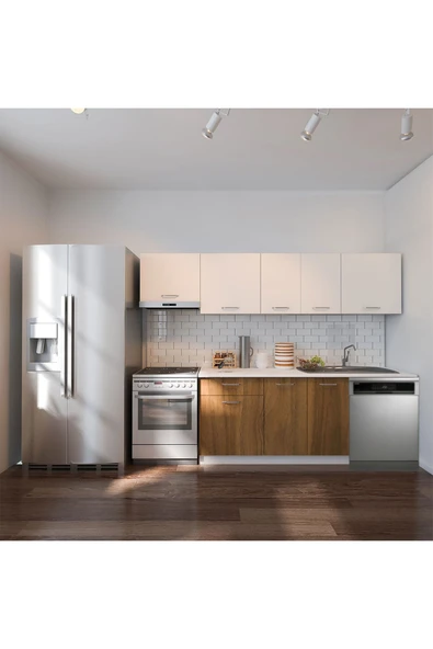 Tdesigno Debre Hazır Mutfak Dolabı 260 cm-Beyaz Laminat Tezgah Dahil-Bulaşık Makinesi Yeri Mevcut-Mat ürün görseli