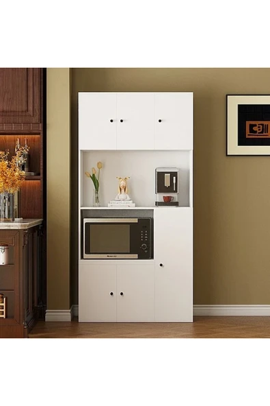 Tdesigno Talha Çok Amaçlı Dolap-Mikrodalga-Erzak-Airfryer-Mutfak-Kiler Dolabı-Kahve Köşesi-Beyaz-90 cm ürün görseli