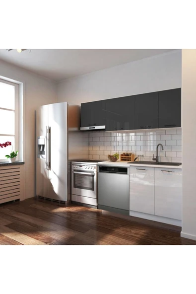 Tdesigno Puka Hazır Mutfak Dolabı 200cm Parlak-Beyaz Laminat Tezgah Dahil-Bulaşık Makinesi Yeri Mevcut-Parlak ürün görseli