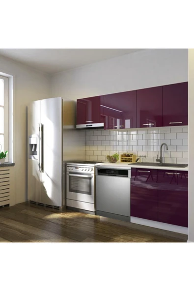 Tdesigno Puka Hazır Mutfak Dolabı 200cm Parlak-Beyaz Laminat Tezgah Dahil-Bulaşık Makinesi Yeri Mevcut-Parlak ürün görseli