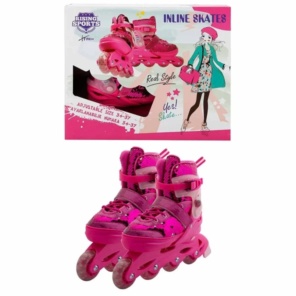 Rising Sports Inline 4 Teker Paten Pembe Payetli - Resim 5
