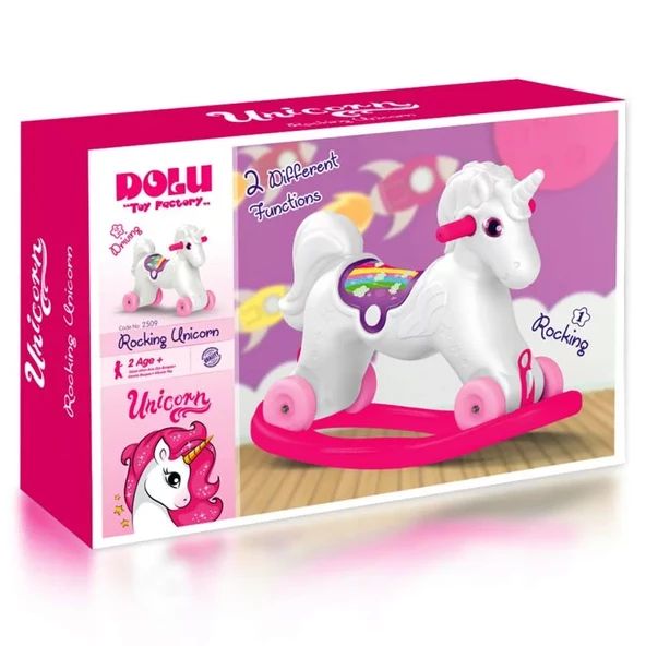 Dolu Unicorn Sallanan Tekerlekli At - Resim 3