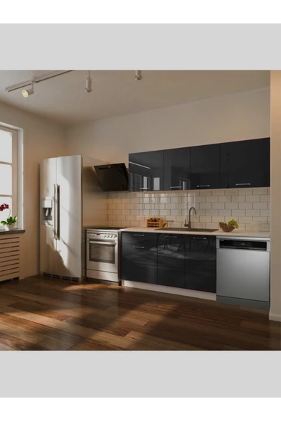 Tdesigno Fier Hazır Mutfak Dolabı 200 cm– Parlak-Beyaz Laminat Tezgah Dahil-Bulaşık Makinesi Yeri Mevcut ürün görseli