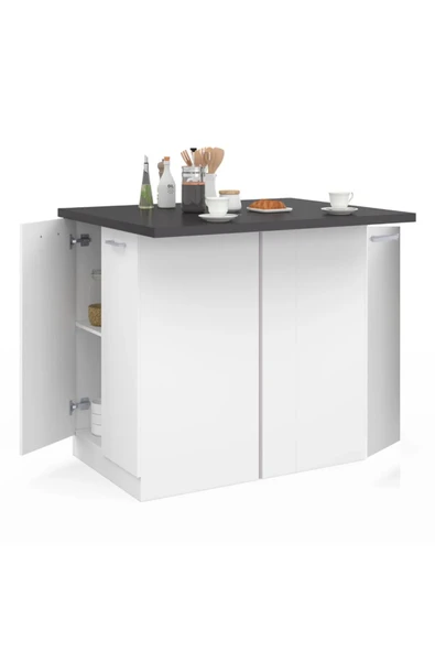 Tdesigno Melo Mutfak Adası- Çok Amaçlı Dolap-Erzak-Mutfak-Kiler Dolabı-Kahve Köşesi-Beyaz-115 cm-Çift Taraflı - Resim 4