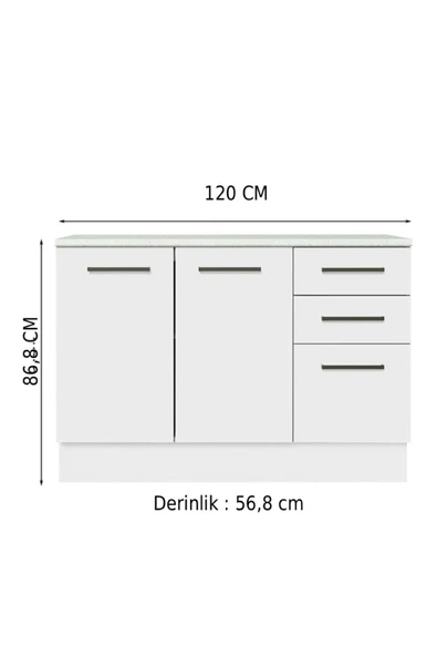 Tdesigno Yale Mutfak Alt Modül 3 Çekmeceli -2 Kapaklı-120 Cm -tezgah Dahil ürün görseli