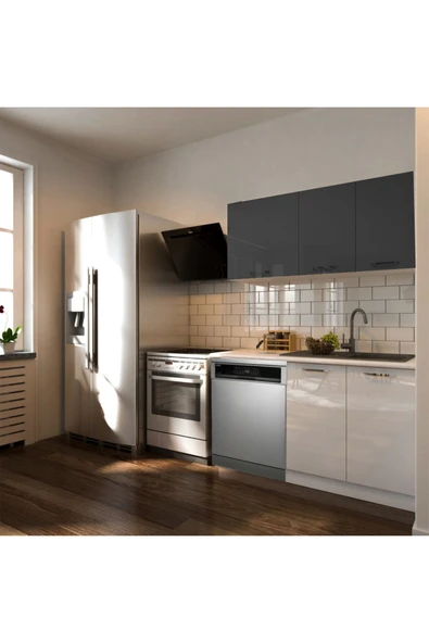 Tdesigno Hima Hazır Mutfak Dolabı – 140 Cm- Parlak--Beyaz Laminat Tezgah Dahil-Bulaşık Makinesi Yeri Mevcut ürün görseli