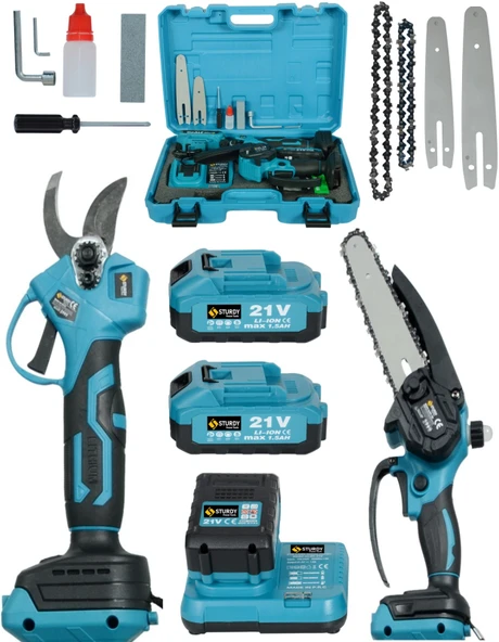 SNAİKER Combo 2'li Set Şarjlı Budama Makası - Şarjlı Dal Kesme Testere Leo-2'li-set