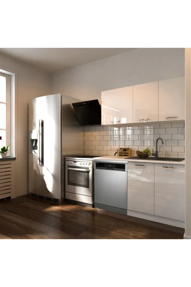 Tdesigno Hima Hazır Mutfak Dolabı – 140 Cm- Parlak--Beyaz Laminat Tezgah Dahil-Bulaşık Makinesi Yeri Mevcut ürün görseli