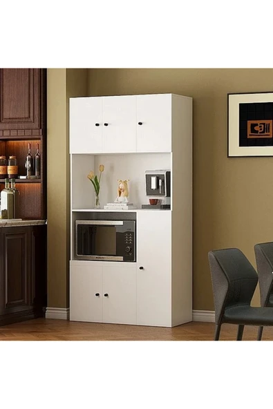 Tdesigno Talha Çok Amaçlı Dolap-Mikrodalga-Erzak-Airfryer-Mutfak-Kiler Dolabı-Kahve Köşesi-Beyaz-90 cm - Resim 3