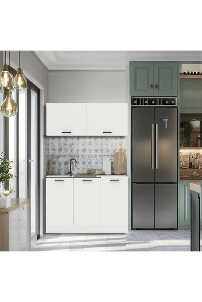 Tdesigno Tuna Hazır Mutfak Dolabı-Çok Amaçlı Dolap 120 cm Beyaz Ve Beyaz Tezgah Dahil - Resim 2