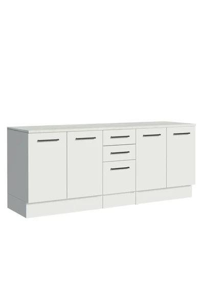 Tdesigno Vant Mutfak 4 Kapaklı-3 Çekmeceli Alt Modül -200 cm - Çok Amaçlı Dolap -Beyaz-Tezgah Dahil - Resim 2