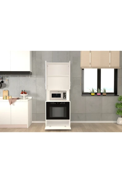 Tdesigno Sybil Çok Amaçlı Dolap-Mikrodalga-Erzak-Airfryer-Mutfak-Kiler Dolabı-Kahve Köşesi-Beyaz - Resim 2