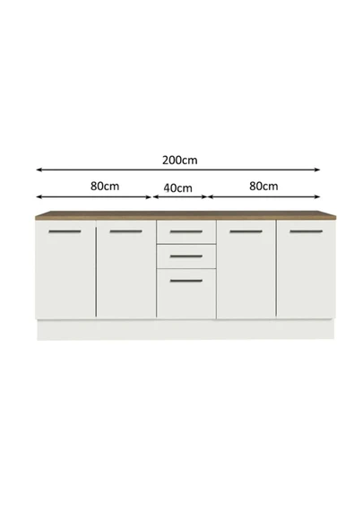 Tdesigno Vant Mutfak 4 Kapaklı-3 Çekmeceli Alt Modül -200 cm - Çok Amaçlı Dolap -Beyaz-Tezgah Dahil - Resim 3