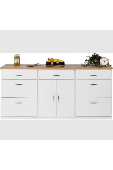 Tdesigno Zei Mutfak Çekmeceli Alt Modül 180 Cm Beyaz- Tezgah Dahil-Çok Amaçlı Dolap-Kahve Köşesi-Mat - Resim 2
