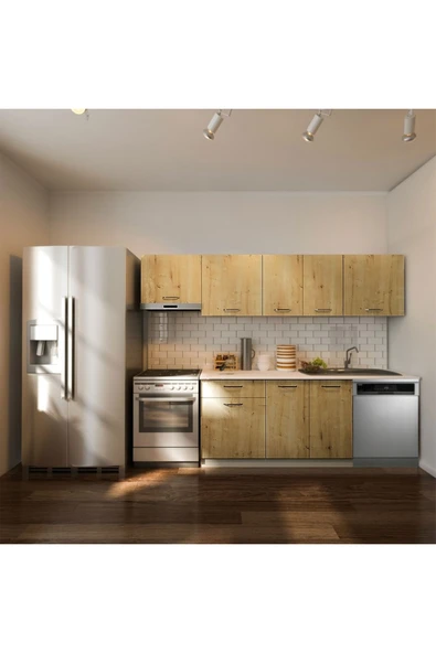 Tdesigno Debre Hazır Mutfak Dolabı 260 cm-Beyaz Laminat Tezgah Dahil-Bulaşık Makinesi Yeri Mevcut-Mat ürün görseli