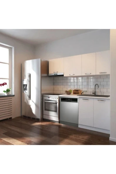 Tdesigno Ulza Hazır Mutfak Dolabı 200 Cm –Beyaz Laminat Tezgah Dahil-Bulaşık Makinesi Yeri Mevcut-Mat ürün görseli