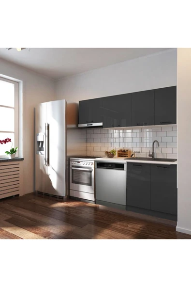 Tdesigno Puka Hazır Mutfak Dolabı 200cm Parlak-Beyaz Laminat Tezgah Dahil-Bulaşık Makinesi Yeri Mevcut-Parlak ürün görseli