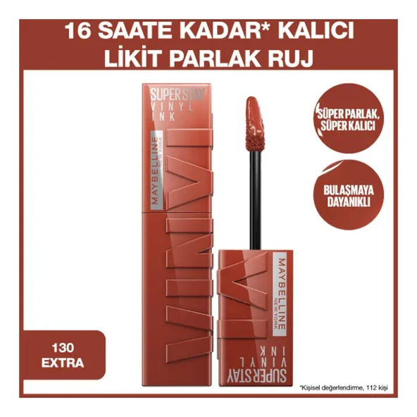 Maybelline New York Super Stay Vinyl Ink Uzun Süre Kalıcı Likit Parlak Ruj - 130 Extra - Resim 2