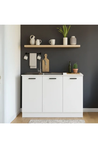 Tdesigno Tarkan Hazır Mutfak Dolabı -Alt Modül-Çok Amaçlı Dolap -120 cm Beyaz Ve Laminat Beyaz Tezgah Dahil ürün görseli